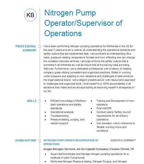 Nitrogen Operator Resume Builder .